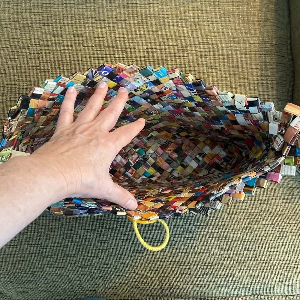 Two Recycled Colorful Woven Wrapper Bags- One Big & One Small Handbag - Picture 9 of 16